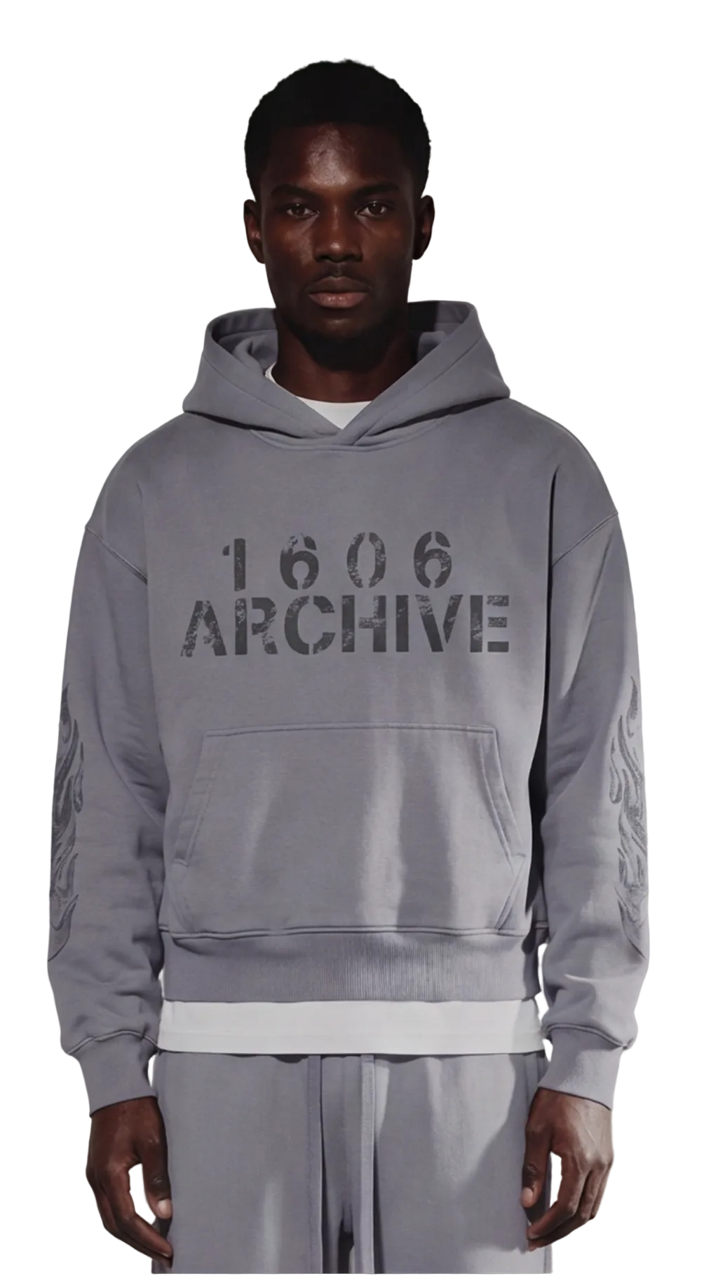 1606 Boxy Fit Flames Hoodie (grey/black)