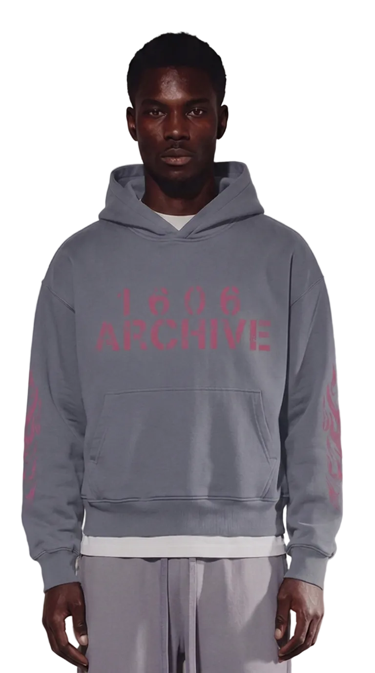 1606 Boxy Flames Hoodie (grey/pink)